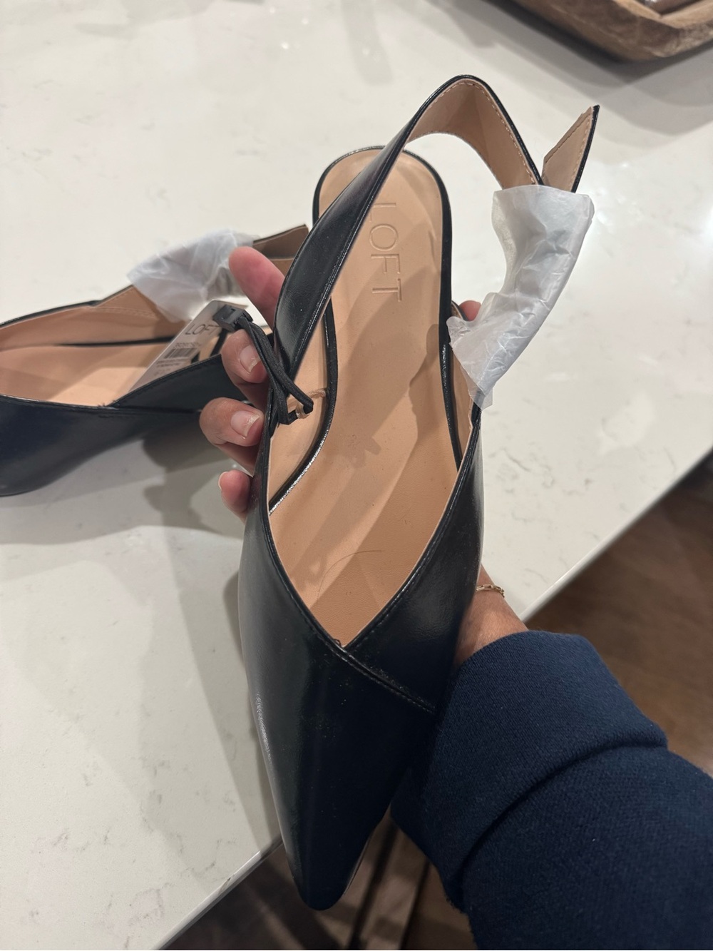 LOFT Black Pointed Slingback Flats with Nude Insole